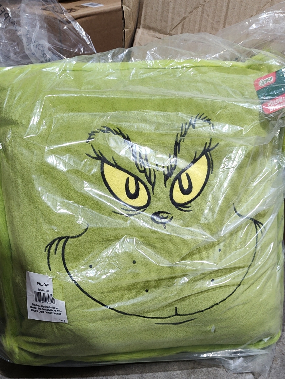 Plush Green Grinch Face Decorative Pillow - Unbranded, Brand New With Tags